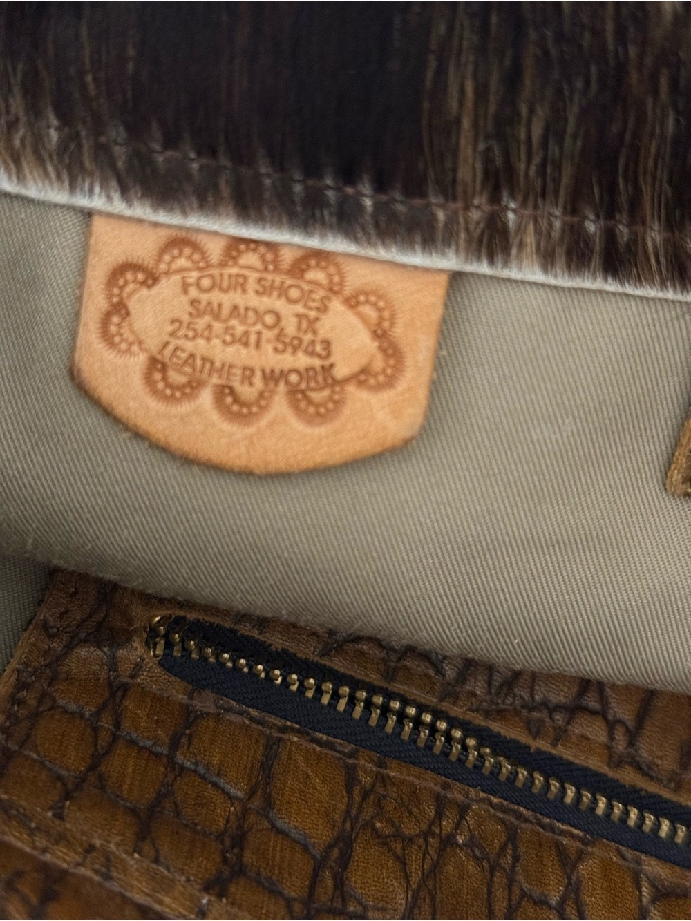 Faux Fur Brown Shoulder Bag with Turquoise Stone Accents - Picture 7 of 8